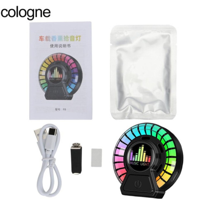 Lampa aromaterapie auto, RGB, sunet, reincarcabila, multicolor, 10x12x4.5cm