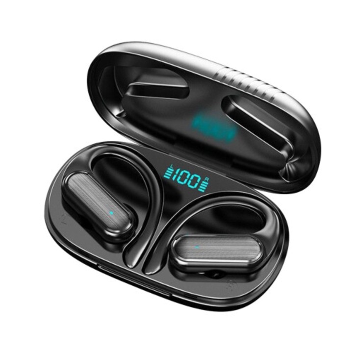 Sport Bluetooth 5.3 fülhallgató, vezeték nélküli, fekete, 7.5x5.5x3cm