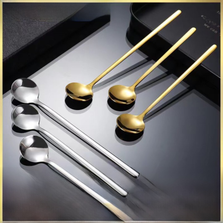 Lingura inox aurie maner lung 15cm multifunctionala