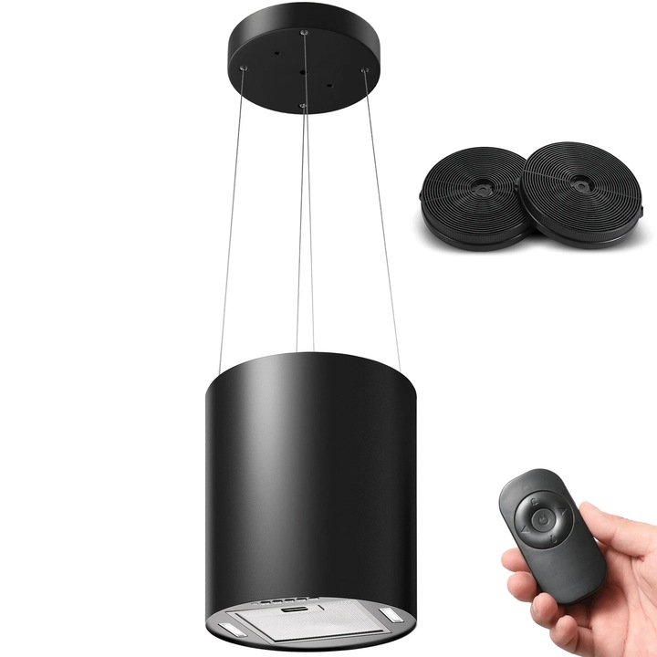 Hota insulara, TS0735D4-PC-I2, 35 cm Latime, Recirculare Cu Filtru De Carbune Activ, 700 m³/h Debit De Aer, 3 Trepte, Iluminare LED, Carcasa Din Aluminiu