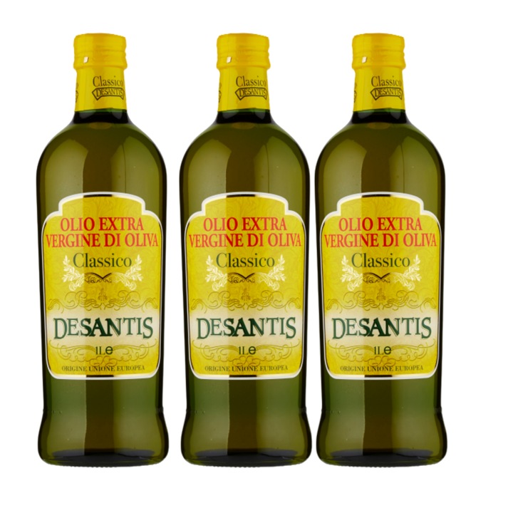 Set ulei de masline extra virgin, Desantis, Classico, 3 bucati, 1 l fiecare, presat la rece, italian