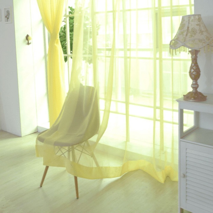2 db OEM Tüll Függöny szett, kék, 200x100cm, levél mintás