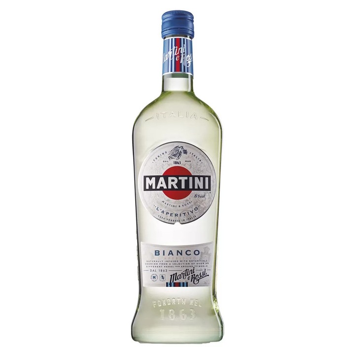 Vermut Martini Bianco 1L, 15% alcool, arome dulci-amarui, alb