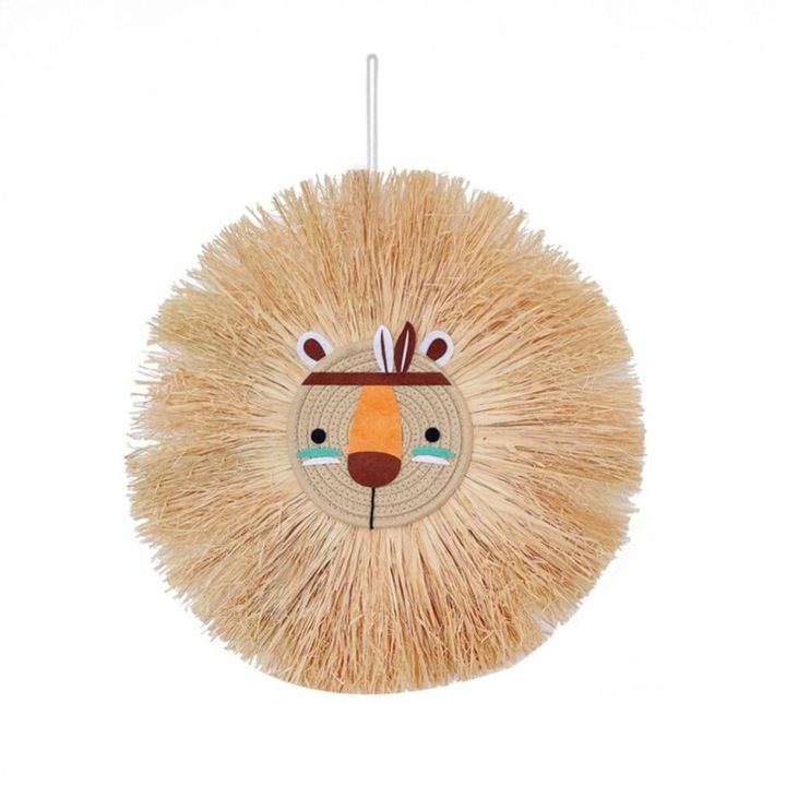 Decoratiune perete copil, leu tricotat, bumbac in, 60x60cm