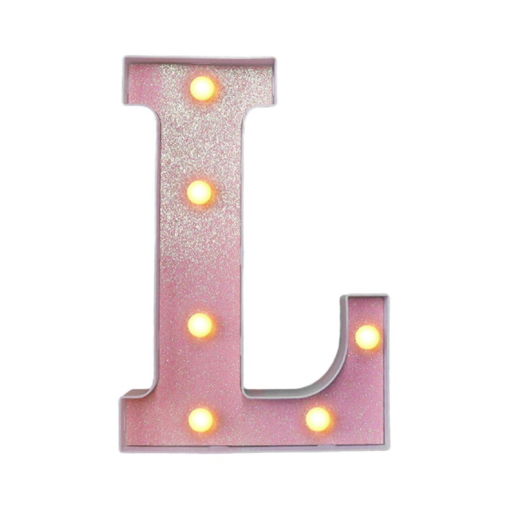 Litere LED luminoase, set 26 litere, alimentare baterii, 16x6.4cm, argintiu