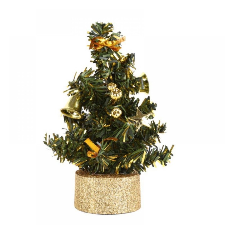 Brad de Craciun artificial mini, 15-40cm, auriu argintiu albastru rosu, decorat