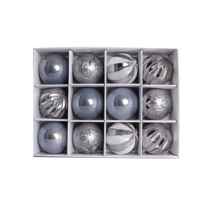 Karácsonyi bársony gömbök 6cm szett 12 szürke