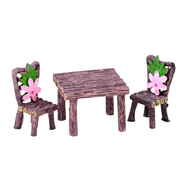 Set mobilier gradina 3 piese, rasina, maro, 34cm