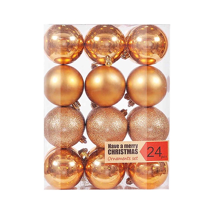 24 db karácsonyi gömb szett, műanyag, galvanizált, 3cm, többszínű