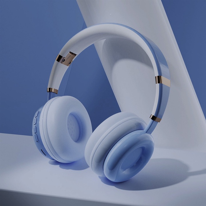 Vezeték nélküli Bluetooth 5.2 fejhallgató, összecsukható, kék 18x19x8.8cm