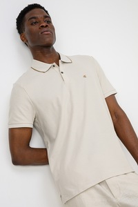 CALVIN KLEIN, Tricou polo din bumbac pique, Bej, M