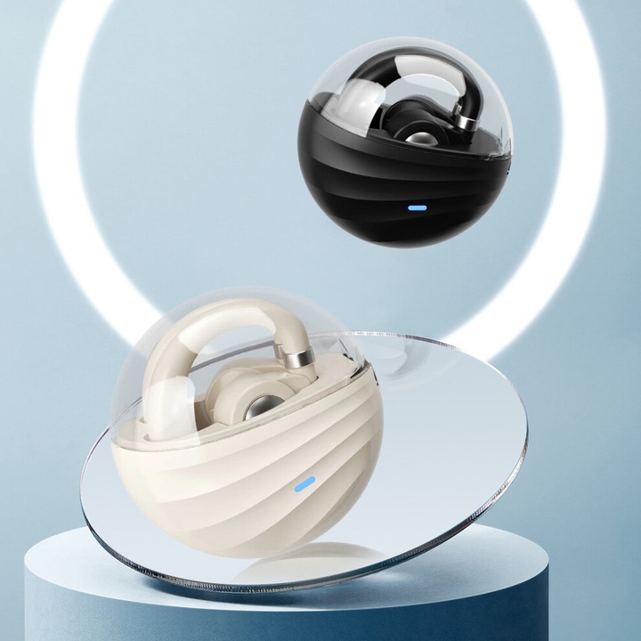 Casti wireless Bluetooth 5.3, stereo, bej, 10mm, 5h redare