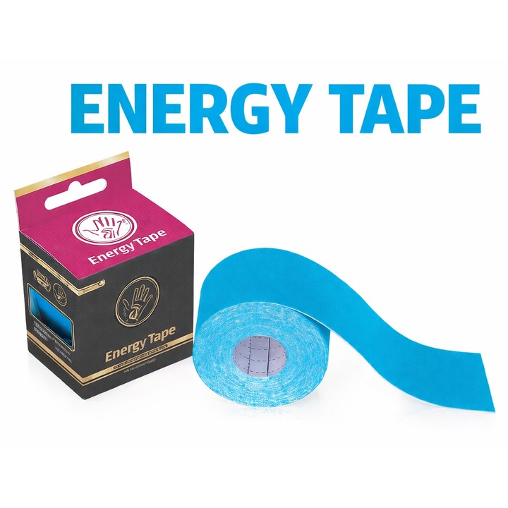 Kineziológiai tapasz Energy Premium, Nylon, Kék, 5 cm x 5 m, Öntapadós, 4 irányú rugalmasság, 1 db