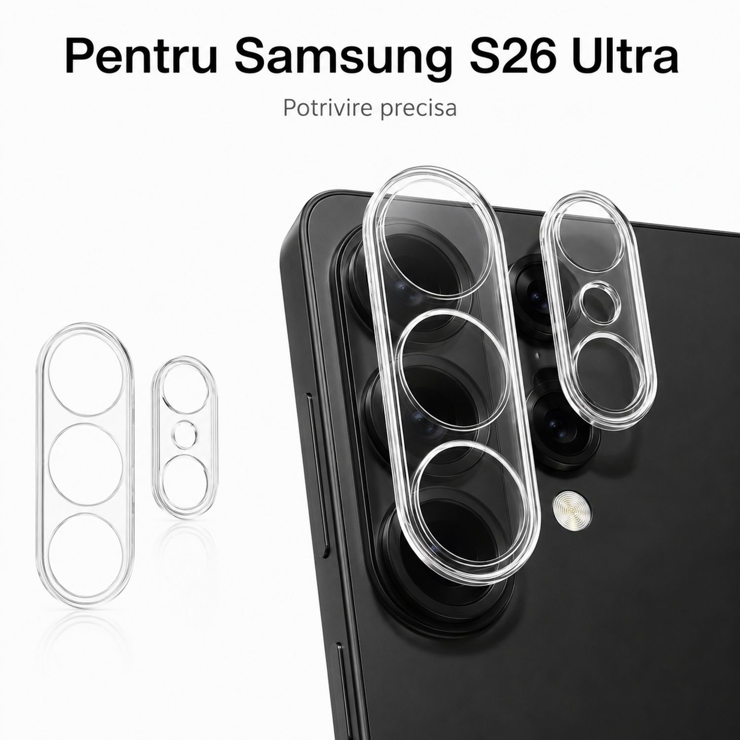 Folie Protectie Camera pentru Samsung Galaxy S26 Ultra Din Sticla Securizata, Protectie Integrala Lentila, Design Integrat Anti Zgarieturi, Accesorii Telefoane Premium, Transparent