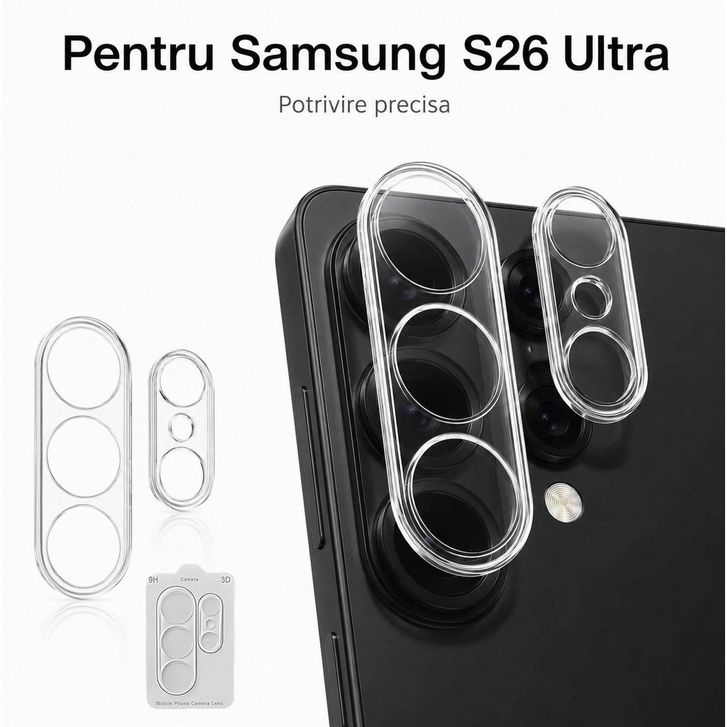 Folie Protectie Camera pentru Samsung Galaxy S26 Ultra Din Sticla Securizata, Protectie Integrala Lentila, Design Integrat Anti Zgarieturi, Accesorii Telefoane Premium, Transparent