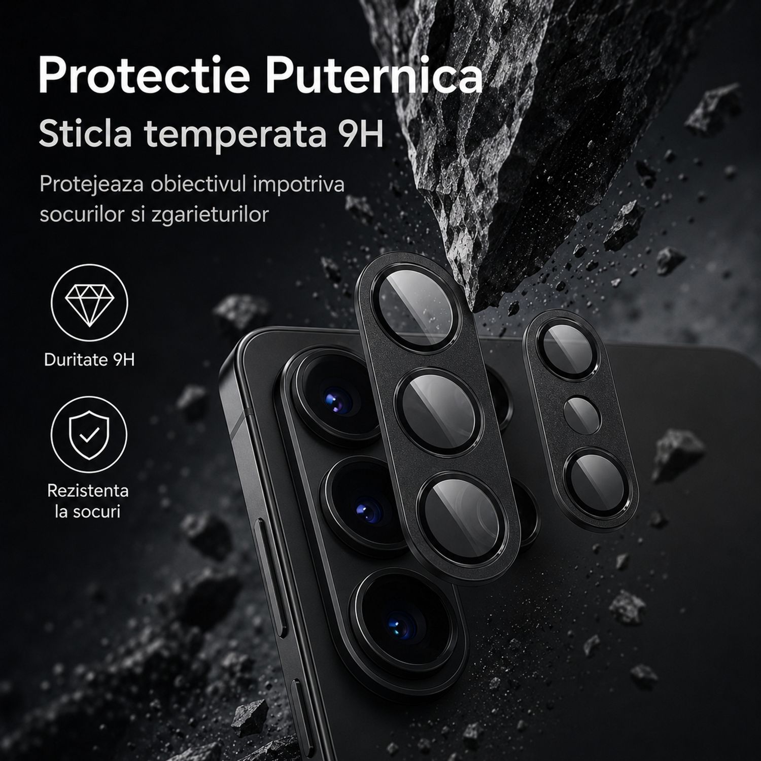 Folie Protectie Camera Pentru Samsung Galaxy S26 Ultra Ultra HD Din Sticla Securizata, Design Integrat Protectie Lentila, Carcasa Protectie Obiectiv Anti Amprente, Negru Mat