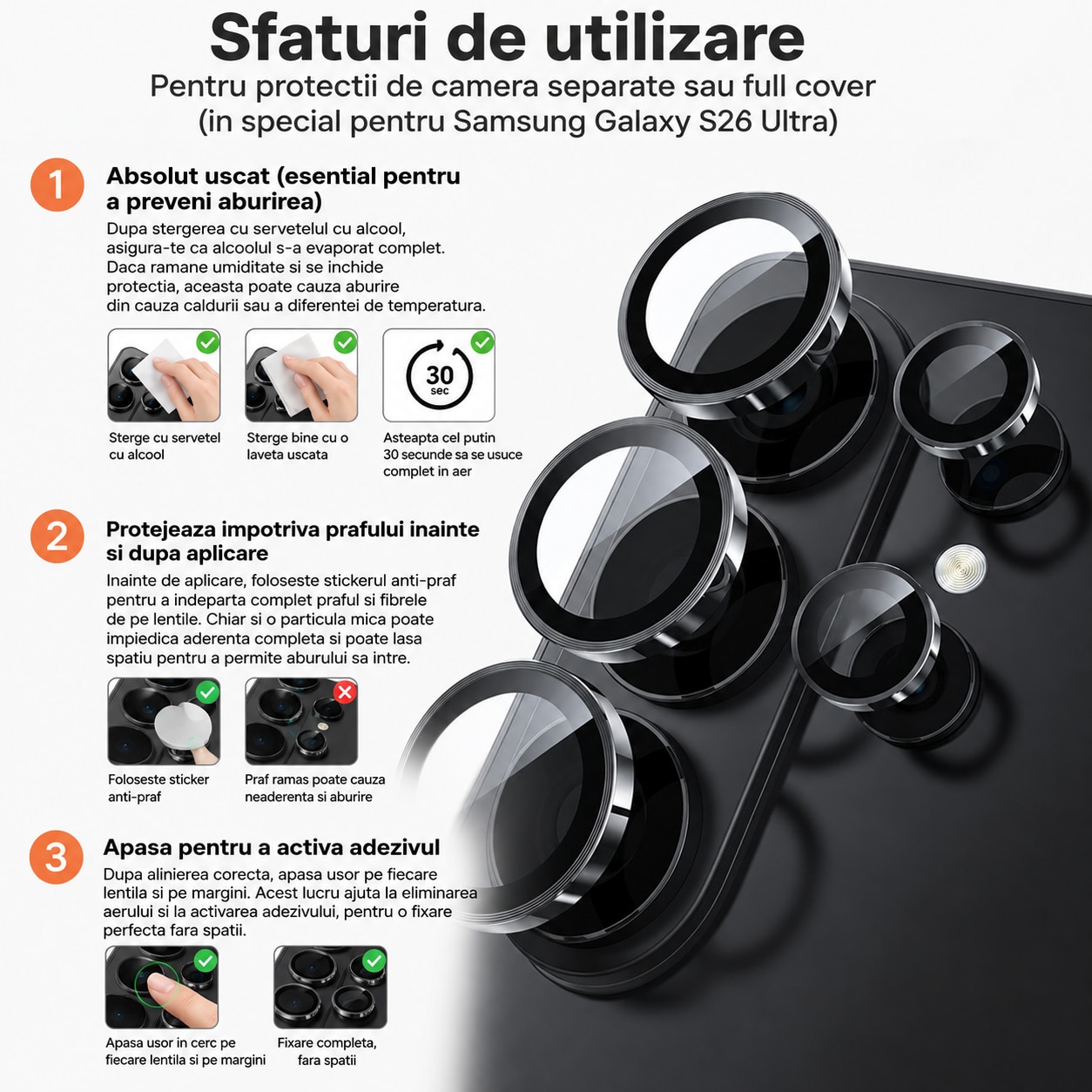 Protectie Obiectiv pentru Samsung Galaxy S26 Ultra, Geam Securizat, Claritate Inalta HD, Rezistent la Zgarieturi, Fixare Magnetica, Albastru