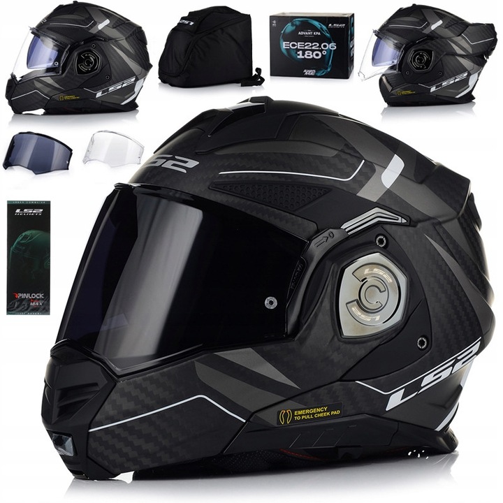 Casca Moto, LS2 FF901 Advant X, Modular, Fibra Carbon, Viziera Pinlock, Viziera Solara, Mentioniera Rotativa 180, ECE R 22-06, L 59-60 cm