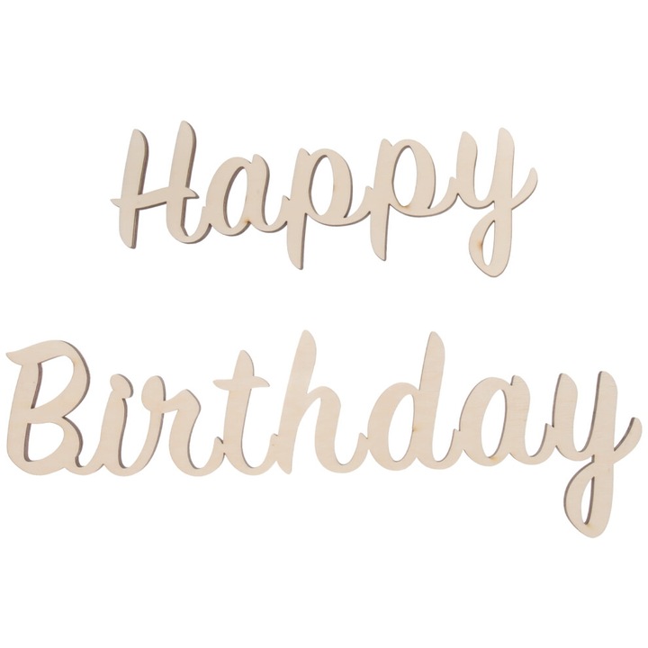 Set litere lemn Happy Birthday, decor petrecere, khaki, 29.5x7.5x0.5cm