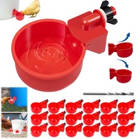 Set 18 Adapatoare automata pasari, cani adapatoare automate pui.Umplere cu apa prin gravitatie.rapida, usoara, rezistenta, robusta si etansa.Pastreaza-ti gainile, ratele, prepelitele si curcanii bine hidratati si sanatosi.Cu burghiu.Plastic, Rosu