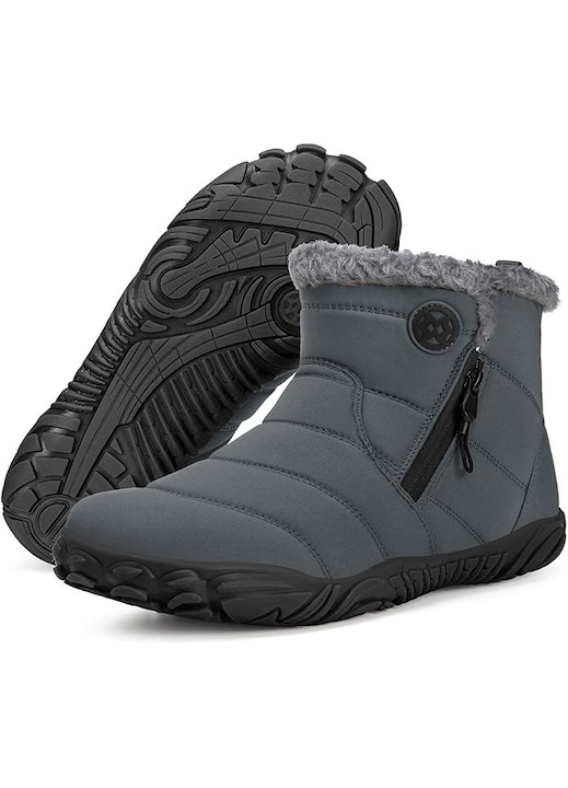 Ghete de Iarna pentru Barbati, Slip-On, Impermeabile, Captusite Integral cu Blana, Talpa Antiderapanta din Cauciuc, Usor de Incaltat, Gri Inchis, Marimea 41 EU