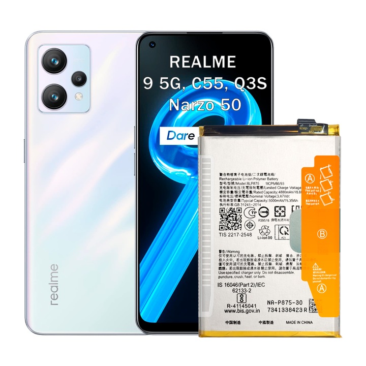 BLP875 akkumulátor Realme 9 5G, C55 Q3S, Narzo 50 4G 5G, 5000 mAh akkumulátorhoz