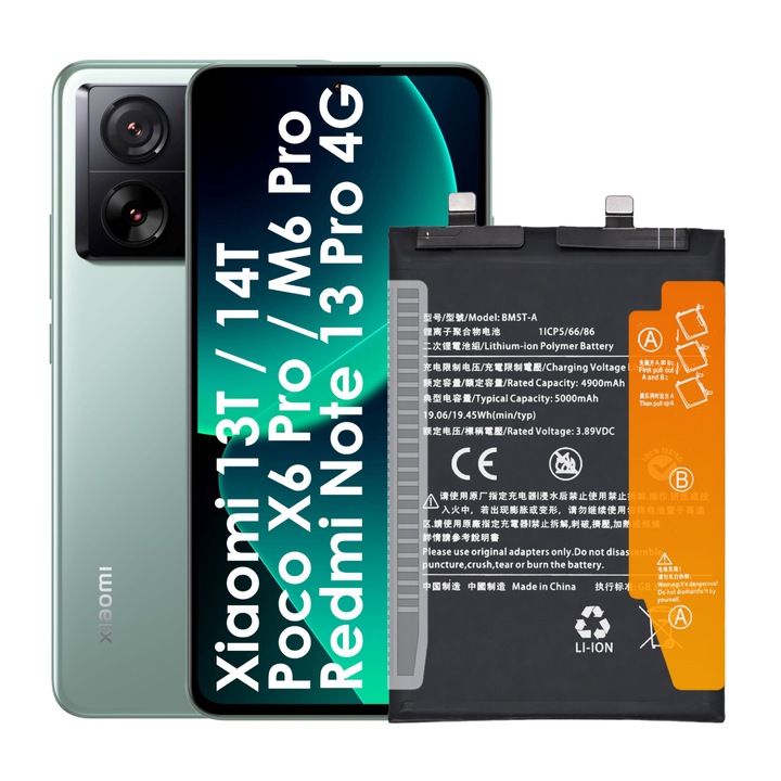 BM5T akkumulátor Xiaomi 13T 14T, Poco X6 Pro / M6 Pro, Redmi Note 13 Pro 4G készülékekhez