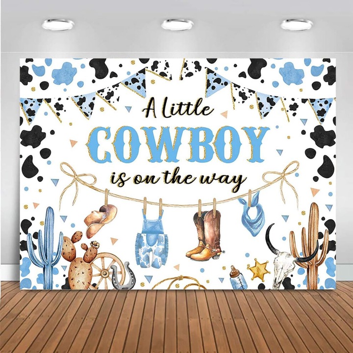 Fundal petrecere cowboy albastru 210x150cm set