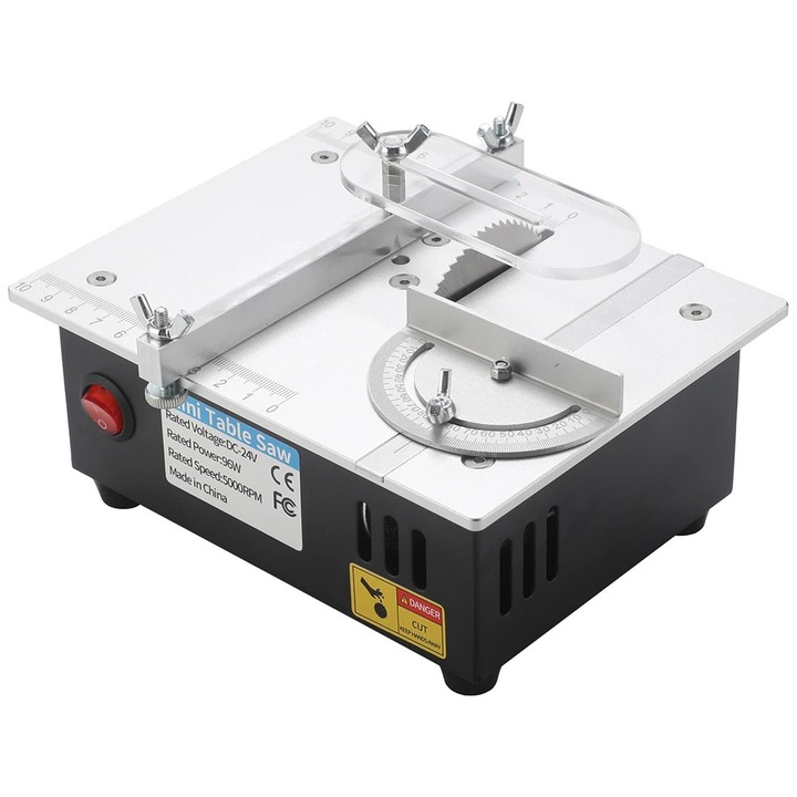 Mini fierastrau circular de masa pentru lemn, Fierastrau de banc, Taiere de precizie, Design orizontal, Alimentare AC, Multifunctional, Compact