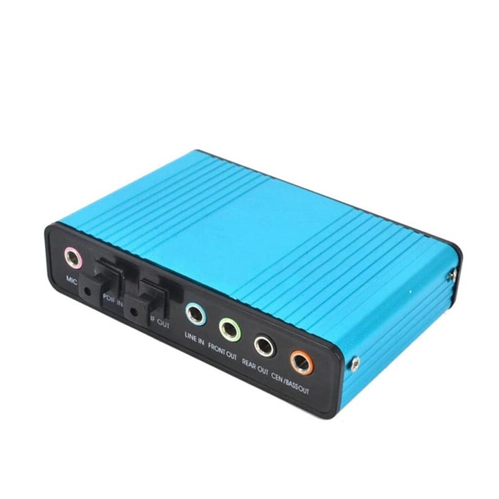 USB külső hangkártya 6 csatornás 5.1/7.1, kék, 89x69x21mm