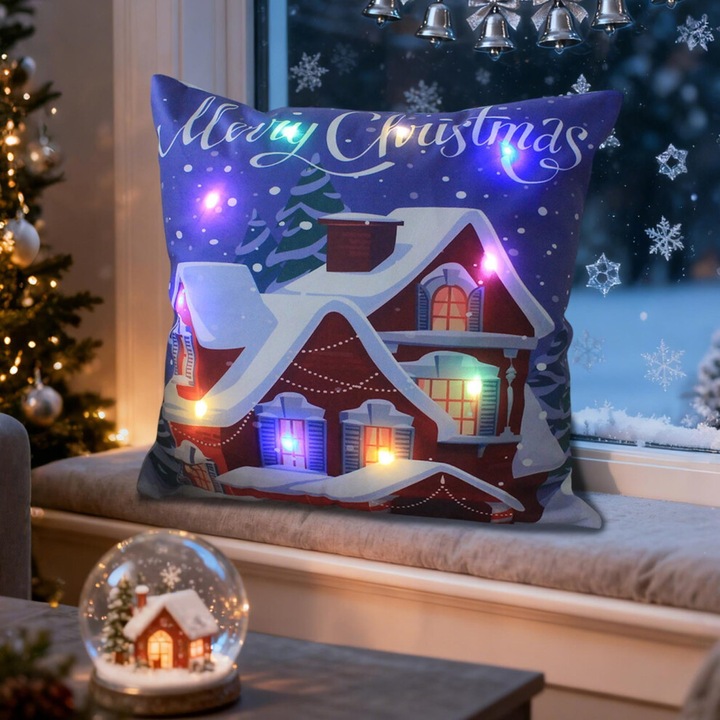 LED karácsonyi díszpárna, villogó és állandó fény, semleges fehér, 45x45cm