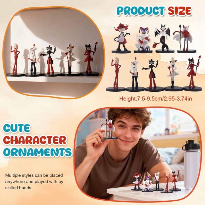 Set 9 figurine Hazbin Hotel, colectie, multicolor, 10x15cm