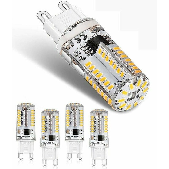 Pachet de 5 becuri LED G9 de 3 W, 200 lm, 3000 K, alb cald, fara palpaire, fara reglare intensitatii luminoase, unghi de fascicul de 360°. Inlocuieste becurile cu halogen G9 de 40 W