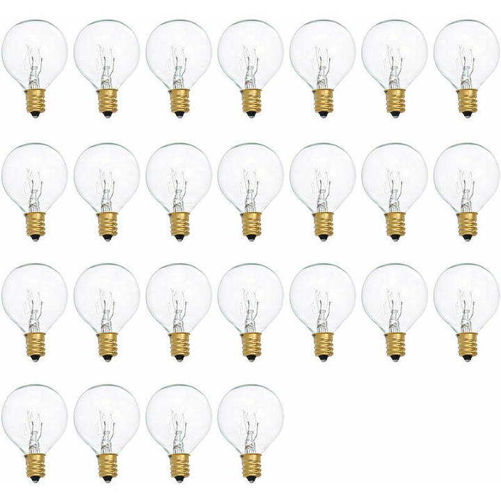 Резервни крушки G40, волфрамова крушка G40, 7W, 220-240V, прозрачна глобусна крушка, цокъл E12, опаковка от 25 броя, студено бяло