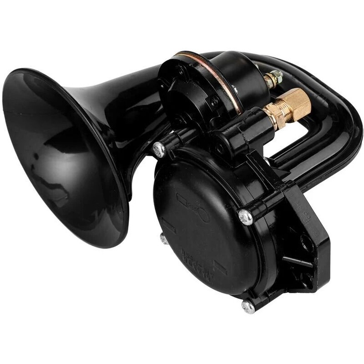 Claxon cu aer puternic de 135dB, 12/24V, super puternic, cu valva electrica plata pentru masini, vehicule si camioane - negru