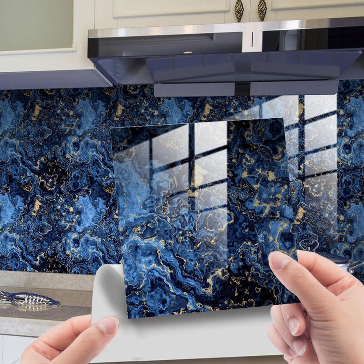 Autocolant de faianta cu film de cristal imitatie de marmura albastru deschis de lux, decor pentru casa, autocolant de perete pentru podea, 10 x 10 cm, 10 buc