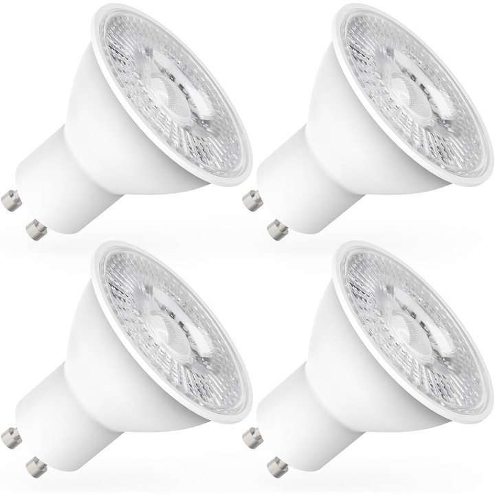 GU10 LED izzók, 5W (60W-nak megfelelő), 600lm, Hideg fehér 6000K, Széles 120°-os sugárzási szög, LED spotlámpák, 4 darabos csomag [E energiaosztály]