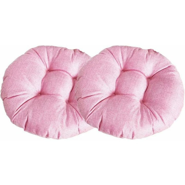 Perna rotunda groasa pentru scaun, culoare solida, set de 2 perne confortabile din in, tatami, respirabile, pentru scaune interioare si exterioare, gradina si terasa (roz, 40x40x9cm)