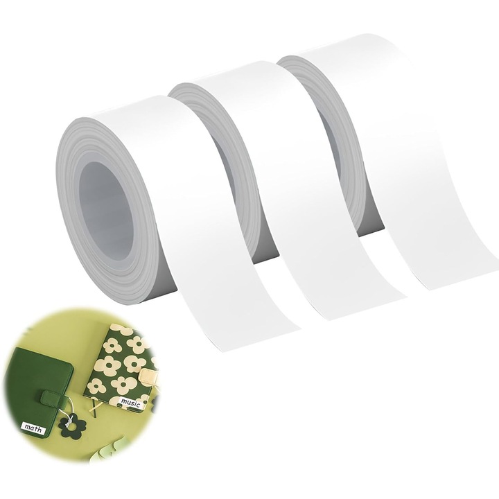 Címkék, 3 tekercs öntapadó hőpapír szalag 15 mm * 50 mm, P15 címkenyomtatóval kompatibilis, fehér, 150 címke/tekercs