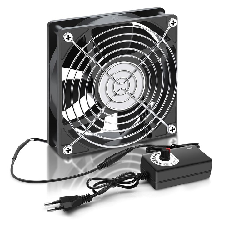 Ventilator PC 120 mm 12V - Viteza reglabila a vantului, Ventilator AC 220V-240V, 2750 RPM, Ventilator PC portabil pentru TV, Radio, Router, Ventilator dublu