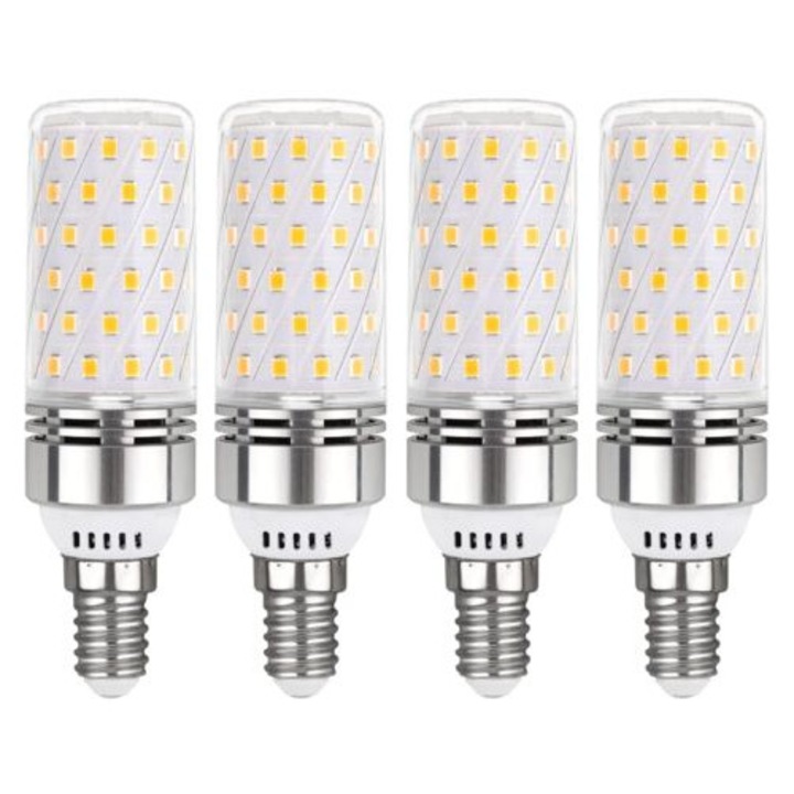 Bec LED E14 20W, alb neutru 6500K, 1450 lm, echivalent cu 100W halogen E14, unghi de fascicul de 360°, AC 220V, bec LED neutru E14 pentru plafoniera, fara reglare intensitatii luminoase, pachet de 4