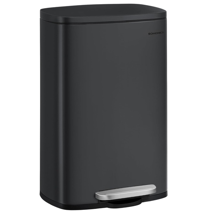 SONGMICS Cos de gunoi cu pedala 50 L, capac soft close si recipient interior, otel, 43x37x63 cm, negru