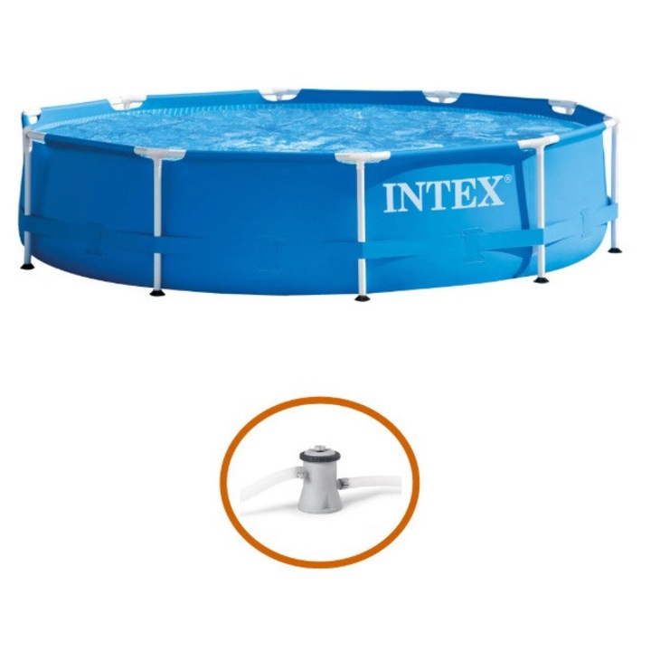 Piscina Premium Intex SteelMax 305 x 76 cm cu Cadru Metalic si Sistem Filtrare Inclus pentru Gradina si Curte