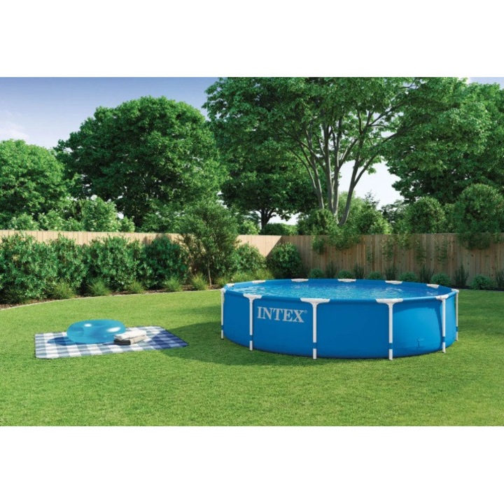 Piscina Premium Intex SteelMax 366 x 76 cm cu Cadru Metalic si Sistem Filtrare Inclus pentru Gradina si Curte