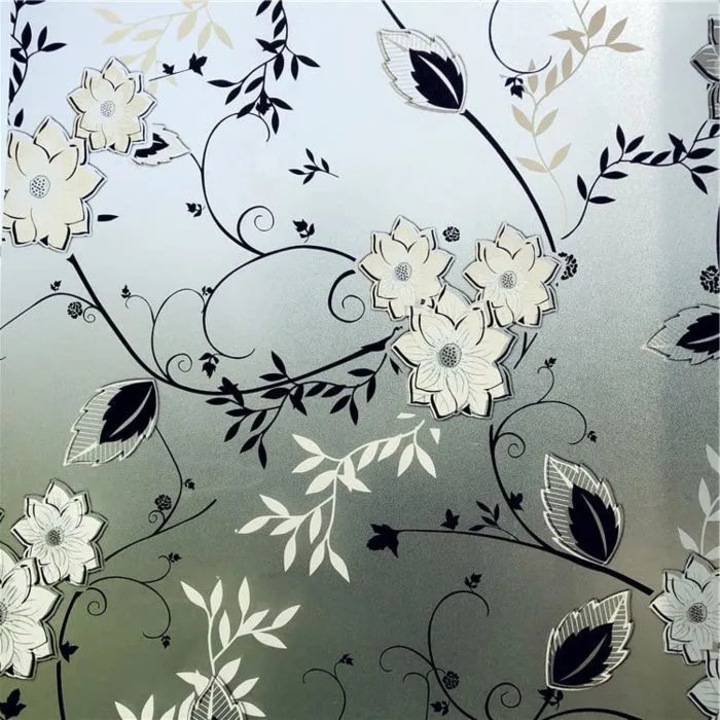 Folie geam electrostatica, model floral, PVC, 44.5x200cm