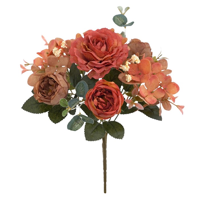 Buchet flori artificiale matase, 6 ramuri, multicolor, 29cm