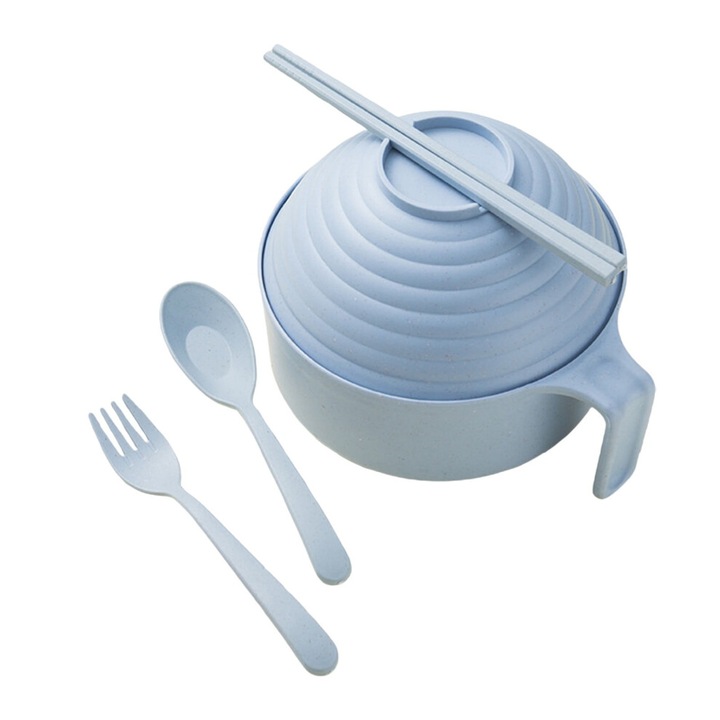 Bol pentru taitei cu capac si set tacamuri, multicolor, 15.5x15.5x13cm
