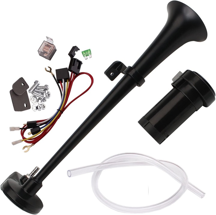 Claxon cu aer comprimat de 12V 150dB pentru camioane, 45cm, cu compresor, pentru masini, camioane, barci, motociclete, trenuri si trenuri de mare viteza