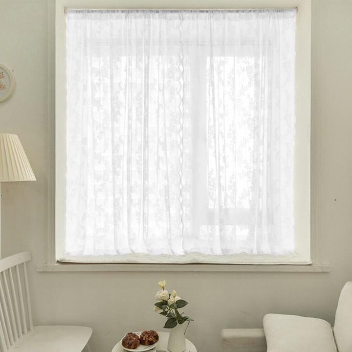 Fehér virágos csipke voile függöny 74x150cm szett