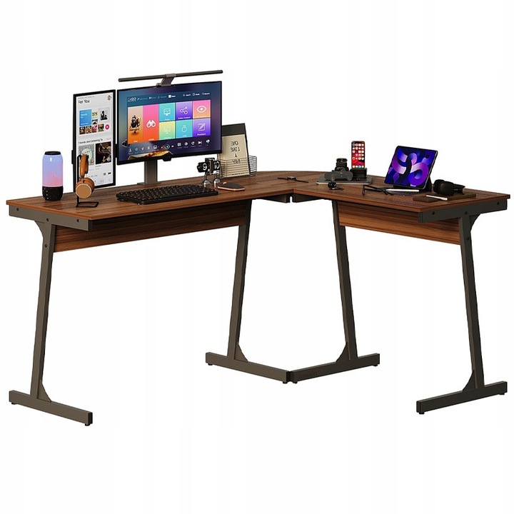 Modern sarok íróasztal, ipari stílusú, sötétbarna, loft stílusú, 148 cm